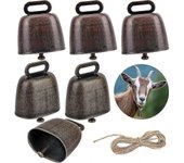 Cencerros para vacas (6 unidades), para ovejas y pastos, de cobre y bronce, para ganado, antirrobo, para cabras y animales de granja.