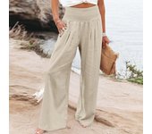 Summer Cotton Linen Wide Leg Pants Women Loose Palazzo Pant Pocket Elastic Waist Button Casual Pants Pant for Women Women’s Pant