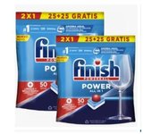 Finish Power All in 1 - Pack de 5 Paquetes De 25+25 (250) Pastillas o Pack De 2 Paquetes De 25+25 (100) Pastillas para lavavajillas sin fosfatos, con potente Powerball para eliminar las manchas de grasa más difíciles.