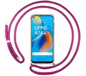 Funda Colgante Transparente para Oppo A74 4G con Cordon Rosa Fucsia