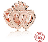 Hot Sale Rose Gold Series Pink Zircon Leaves Heart Pendant Sparkling Clip Bead Fit Pandora Charm Bracelet DIY 925 Silver Jewelry