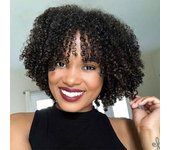 4A Afro Kinky Curly Wigs Human Hair Short Curly Human Hair Wig with Bangs Machine Made Short Kinky Curly Wigs for Black Women