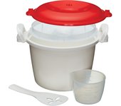 KitchenCraft Cocedor de Arroz - Vaporera para Microondas, Plástico sin BPA, 1,5 Litros, Blanco / Rojo