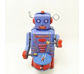 Retro Wind-Up Tin Robot with Gong Drum Classic Mechanical Clockwork Toy for Kids' Christmas Gift Collection and Fun Playtime