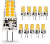 10 bombillas LED G4 (2 W equivalentes a Una lámpara halógena de 20 W), Blanco cálido, K 3000, 220 LM, no regulables, CA/CC 12 V, 360 °.