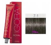 Tinte Igora Royal 7-1 Rubio Medio Ceniza 60 ml. Schwarzkopf