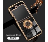 Luxury Electroplate Bright Surface TPU Soft Case for Samsung Galaxy Z Flip 6 5 4 5G Flip6 Magnet Holder Ring Shockproof Cover
