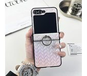 Ring Holder Weave Leather Plastic Phone Case for Samsung Galaxy Z Flip 6 5 4 3 Flip6 Flip4 Flip5 Hard Shell Shockproof Cover
