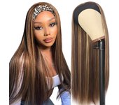 Headband Synthetic Wigs for Women Long Straight Highlights Wig Silky Heat Resistant Wigs for Daily Party Use