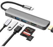 Hub USB Type C, 6 en 1 Adaptador Multipuerto with HDMI 4K, Lector de Tarjetas SD/TF, USB 3,0 y USB 2,0, Puerto PD de 100 W, compatible con MacBook Pro/MacBook Air/DELL XPS y Plus