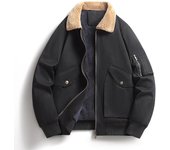Winter Flight Jacket Man Solid Flip Collar Fleece Thickening Coats Outdoors New Keep Warm Multiple Pockets Pure Cotton Tops Man