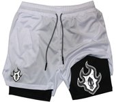 Print 2 in 1 Running Workout Shorts for Men Gym Performance Compression Shorts with Phone Pocket Towel Loop Athletic Activewear