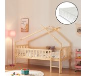 Cama alta cabaña para niños Sotkamo pino colchón 90x200 - Natural [en.casa]