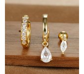 3PCS Stainless Steel Teardrop Waterdrop Hoop Earrings Set For Women Zircon Huggie Pendant Piercing Earring Trendy Jewelry