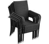 Tectake - Silla de jardín de ratán GIRONA apilable, capacidad de carga 120 kg, Conjunto de sillas modernas con tejido resistente a la intemperie y duradero de poliratán, Estructura de acero revestido en polvo para una enorme estabilidad, Respaldo alto