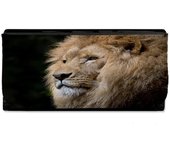 MERCHANDMANIA BILLETERA BILLETERO leon majestuoso salvaje selva savana feroz fiera mujer señora negro monedero