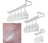 Estante para copas de vino, estante para vinos de acero inoxidable debajo del gabinete, soporte para copas, colgador para colgar, soporte para copas cromado para bar y cocina (13 pulgadas)