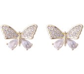 Juego de aretes para mujer de diseño de partido único (pendientes de 1 pieza, elegantes y simétricos), Circón de mariposa-1 par