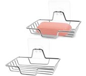 Soporte para jabonera, sin taladrar, Acero Inoxidable, Soporte para jabón para Ducha, baño, bañera y Fregadero de Cocina, Cuadrado (Plata)