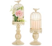 Portavelas Jaula de Pájaros: Portavelas Shabby Chic Marfil para Velas Pilares, Decoración Metálica Vintage Jaula de Pájaros Mesa de Boda Centros de Mesa Navidad Halloween Salón, 2 Piezas