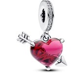 Pandora Charm Colgante de Cristal de Murano Corazón Rojo y Flecha 793085C01 , para Mujer