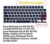Keyboard Cover for 2022-2024 M4 M3/M2/M1Chip Pro 14"/16" A3401/A2992/A2779/A2991/A3403 MacBook Air 15.3"/13.6" A3113/A3114/A2941