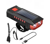 Solar Bicycle Light USB Rechargeable Power Display MTB Mountain Road Bike Front Lamp with 120dB Horn Flashlight Bicycle Lights