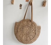 Summer Round Straw Women Vacation Woven Beach Shoulder Bag Large Capacity Hollow Out Simple Tote Bag