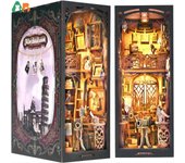 Book Nook Kit,DIY Miniature Dollhouse Booknook Kit,3D Wooden Puzzle Bookend Bookshelf Insert Decor LED Light for Teens Adults