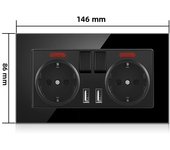 Eiomr EU Standard Usb Wall Socket, Black Tempered Crystal Glass Panel, 2.1A Type C Ports Wall Electrical Outlets, Light Switch