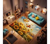 Alfombra de girasol, alfombra antideslizante con diseño de girasol y mariposa, alfombra de polea para cocina, dormitorio, sala de estar, habitación de niños, decoración de granja de 24 x 36 pulgadas