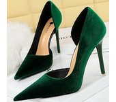 Large Size 43 Women 10.5cm High Heels Velvet Pumps Lady Shallow Pointed Toe Elegant Thin Heels Side Hollow Green Purple Shoes