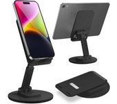 Soporte metálico para teléfono móvil con Altura ajustable y base giratoria de 360 °. Compatible con todos los iPhone y Android (Negro).