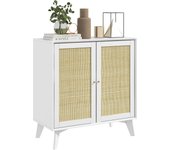 Aparador bajo HOMCOM, mueble de almacenaje, diseño bohemio, puertas dobles de 2 niveles, aparador de cocina con frente de ratán, 80 x 40 x 85 cm, blanco