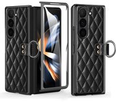 Vietao finger ring phone case for samsung z fold 6 electroplate leather phone cover with glass protector fold 4 case fold5 white
