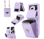 Crossbody Wallet Case for Samsung Z Flip 4 Flip5 Fashion Metal Snap Leather Card Holder Lanyard Phone Cover Flip3 Fundas