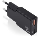 Cargador de pared gan aisens asch-30w2p047-bk/ 1xusb tipo-c/ 1xusb/ 30w/ negro