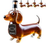 Botella de whisky con forma de perro salchicha, vasos de whisky grabados en 3D, juego de decantador de vino y whisky con forma de perro, regalo para amantes del whisky, decoración de bar (estilo B)