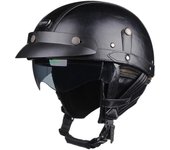 Summer Motorcycle Helmet Half PU Leather Retro Motorbike Helm Moto Bike Motocross Helmets With For Men Women Casco DOT