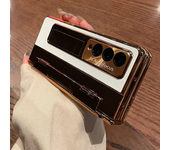With Screen Protector Luxury Leather Case for Samsung Galaxy Z Fold 6 5 4 3 5G One-Piece Plating Stand Shockproof Cover Gold