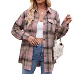 Women Plaid Button Up Shirt Autumn Winter Loose Warm Long Sleeves Pocket Casual Blouse Preppy y2k Harajuku Checkered Top