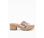 Zueco de Piel con Tacón para Mujer en Color Oro