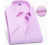 Mens Business Casual Short Sleeve Shirt Classic Plaid Striped Checked Male Social Dress Shirts Purple Blue 5XL Plus Large Size
