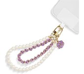 2PCS Pulsera para teléfono móvil, cuentas blancas, de piel, doble cadena, para teléfono móvil, manos libres, cadena para teléfono móvil, cordón desmontable para mujer (morado), morado