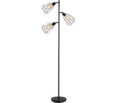 HOMCOM Lámpara de pie de diseño industrial 3 focos máx. Pantalla de lámpara de jaula de metal negra de 40 W