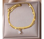 Zircon Circle Bead Anklets For Women Gold Color Stainless Steel Anklet Double Snake Chain Summer Beach Accessories Jewelry Gift
