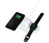 Cargador inalámbrico 3en1 KSIX 15 W, Tec. Qi, Compat. móvil, Airpods y Apple Watch, Cargador de red incluido, Blanco