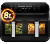 CHEFREE Freidora Aire de 8L, Air Fryer con Doble Compartimento Visible, 8 Programas, Pantalla Táctil LED, 2400W Friteuse sin Aceite, Ahorra Aceite y Energía, Negra, AFW20