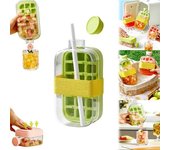 Cubitera 2 en 1 – Botella de agua y cubitera 2025 sin contacto con tapa, recipiente y pajita, para preparar hielo rápidamente para café, zumo y más (rosa, 500 ml)
