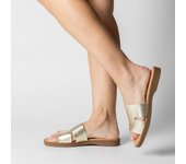 MARILA SHOES SANDALIA PLANA TIPO ZUECO PARA MUJER DE PIEL ANGELA PLATINO